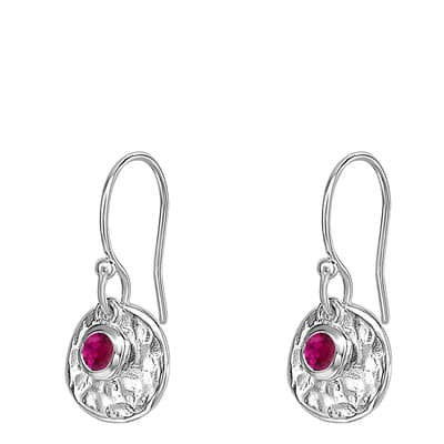 Silver Hammered Disc & Ruby Array Earrings