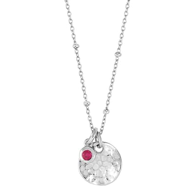 Silver Hammered Disc & Ruby Array Necklace