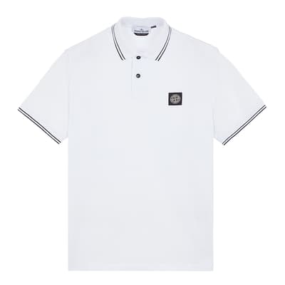 White Contrast Trims Cotton Blend Polo Shirt