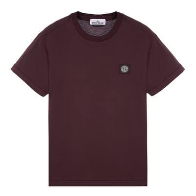 Dark Red Square Logo Cotton T-Shirt