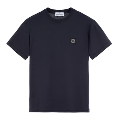 Navy Square Logo Cotton T-Shirt