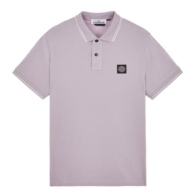 Lilac Contrast Trims Cotton Blend Polo Shirt