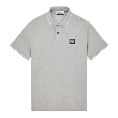 Light Grey Contrast Trims Cotton Blend Polo Shirt