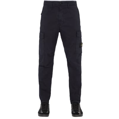 Navy Cotton Blend Cargo Trousers
