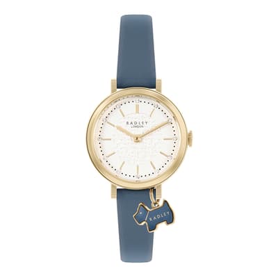 Vintage Blue Etched Dial Strap Watch