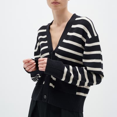 Black/White Rafee Stripe Cotton Blend Cardigan