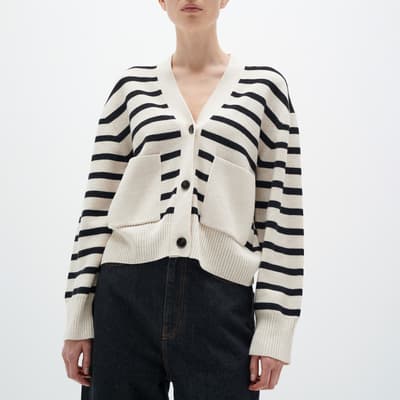 White/Black Rafee Stripe Cotton Blend Cardigan