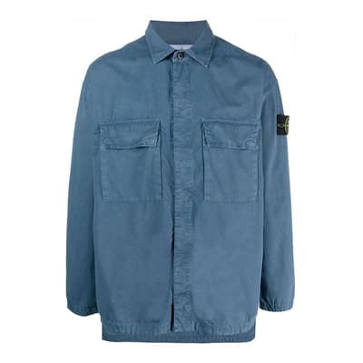 Blue Garment Dyed Zipped Overshirt