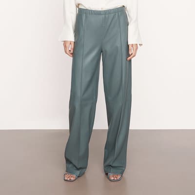 Sage Leather Wide Leg Trousers