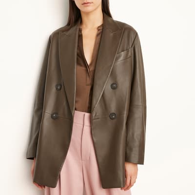 Dark Brown Leather Blazer Coat