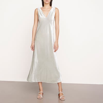 Silver V-Neck Ruched Dress