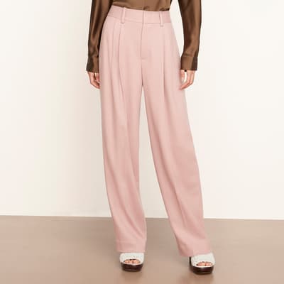 Pink Wool Blend Pleated Trousers