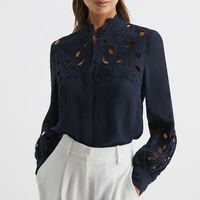 Navy Sophie Lace Detail Top