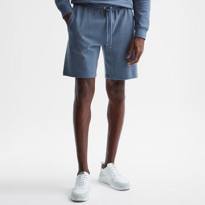 Airforce Blue Robin Textured Cotton Blend Shorts