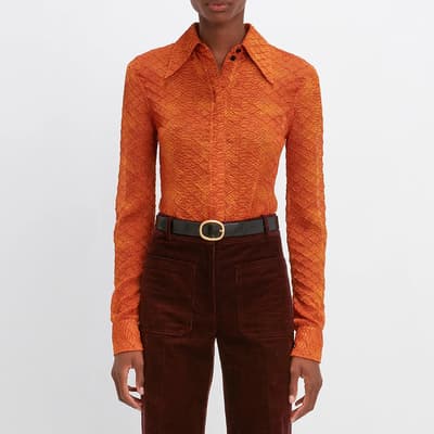 Orange Fitted Printed Blouse