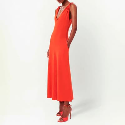 Orange Twist Shoulder Fit And Flare Dress