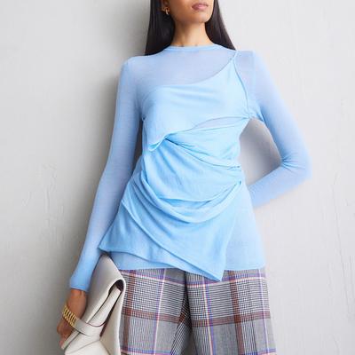 Light Blue Wrap Wool Top