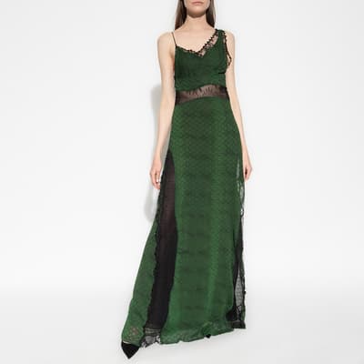 Green Floor-Length Lace Intarsi Dress