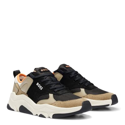 Black/Brown Asher Run Leather Trainers