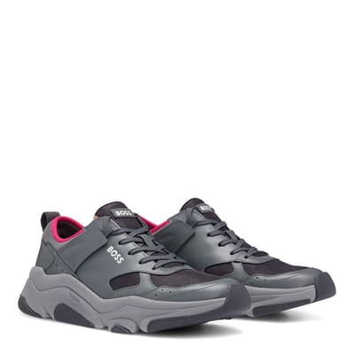 Grey Asher Run Leather Trainers