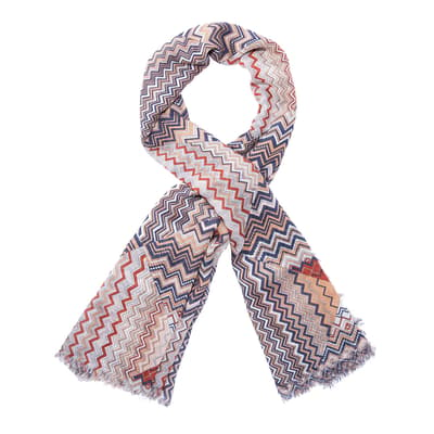 Blue Red Beige Woven Scarf