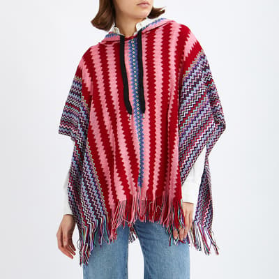 Pink Blue Purple Red Zig Zag Knitted Poncho