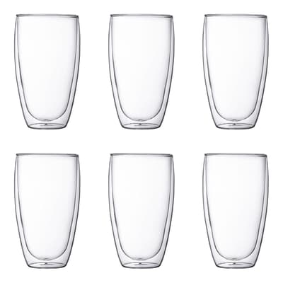 Set of 6 Large Double Wall Glass Cup 0.45l