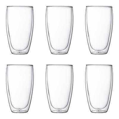 Set of 6 Large Double Wall Glass Cup 0.45l