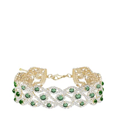 18K Gold Green Gemstone & Crystal Choker Necklace