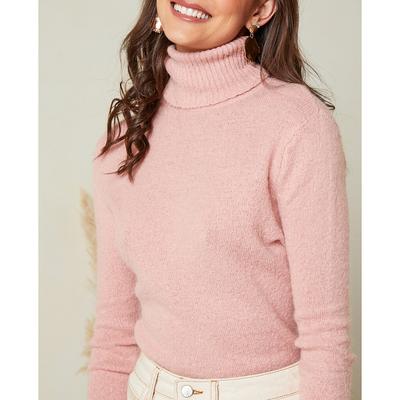 Pink Ribbed Cashmere Blend Roll Neck 