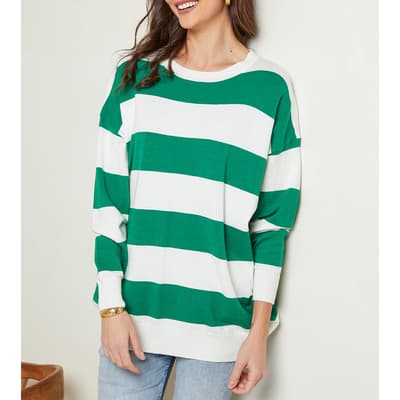 White/Green Stripe Cashmere Blend Jumper
