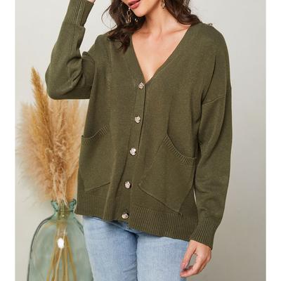 Khaki V-Neck Cashmere Blend Cardigan