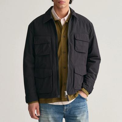 Black Cotton Blend Utility Jacket