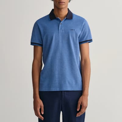Mid Blue Oxford Pique Cotton Polo Shirt