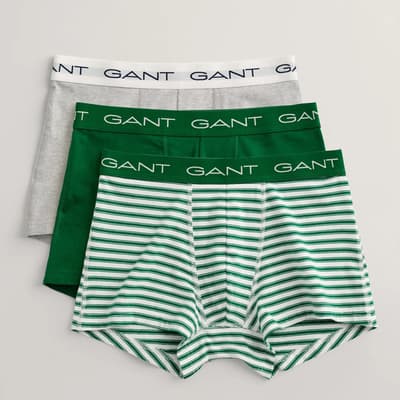 Green 3 Pack Striped Cotton Blend Boxers