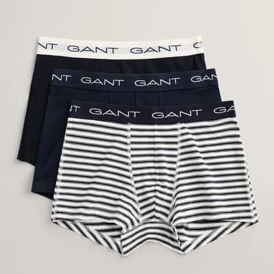 Navy 3 Pack Striped Cotton Blend Boxers