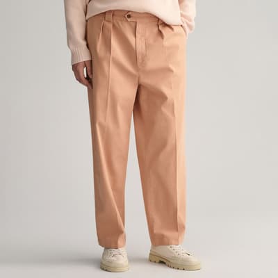 Pink Pleated Cotton Blend Chinos
