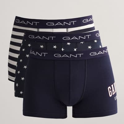 Navy 3 Pack Printed Cotton Blend Boxers