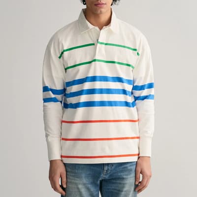 White Multi Striped Cotton Polo Shirt