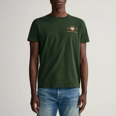 Dark Green Shield Logo Cotton T-Shirt