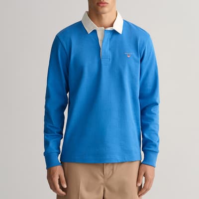 Blue Contrast Collar Cotton Polo Shirt