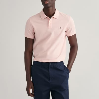 Pale Pink Slim Pique Cotton Polo Shirt