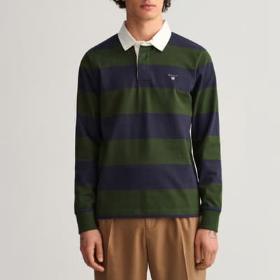 Green Striped Cotton Polo Shirt