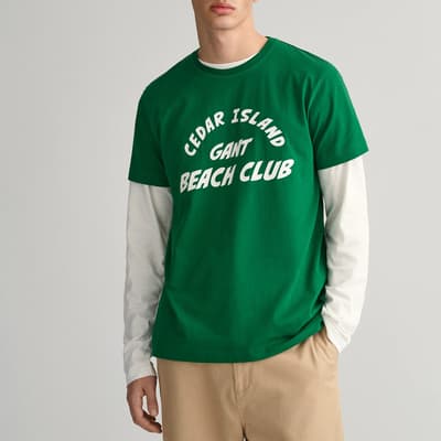 Green Graphic Chest Logo Cotton T-Shirt