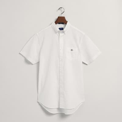 White Short Sleeve Linen Blend Shirt