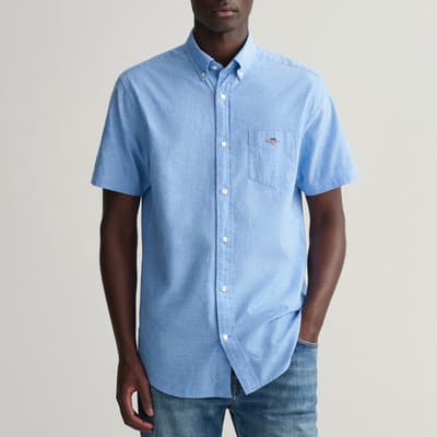 Blue Short Sleeve Linen Blend Shirt