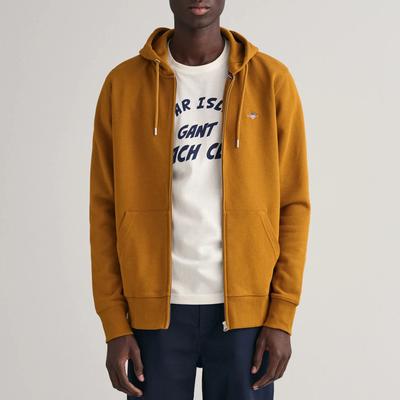 Mustard Shield Logo Cotton Blend Zipped Hoodie
