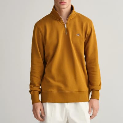 Mustard Half Zip Cotton Blend Sweatshirt