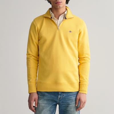Yellow Half Zip Cotton Blend Sweatshirt