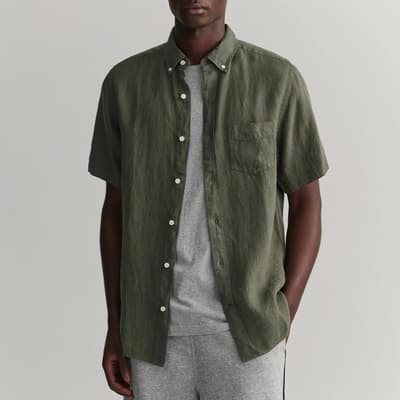 Dark Green Chest Pocket Linen Shirt